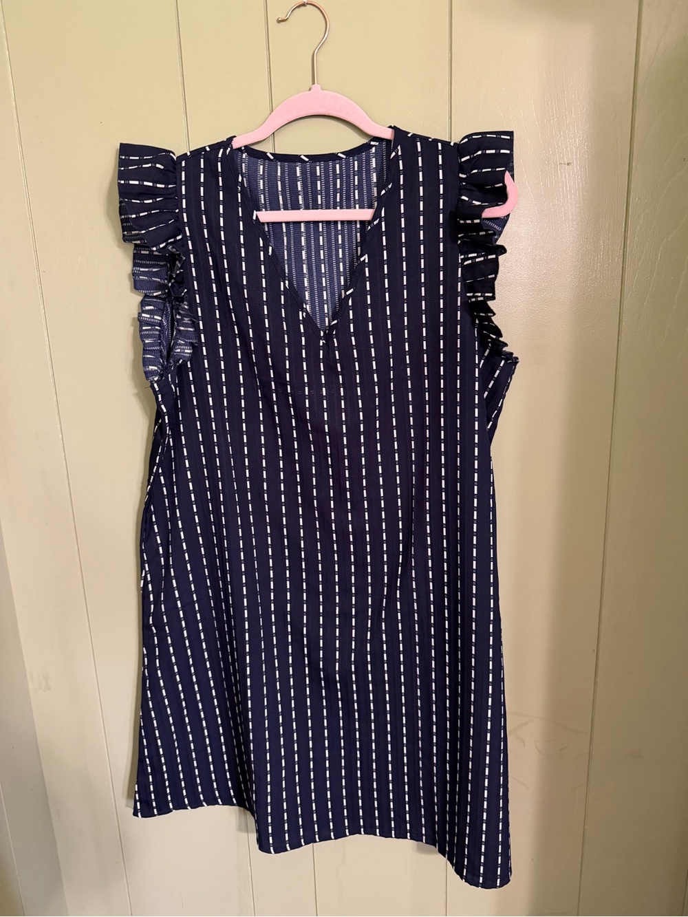 Shein Navy Stripe Ruffle-Sleeve Dress